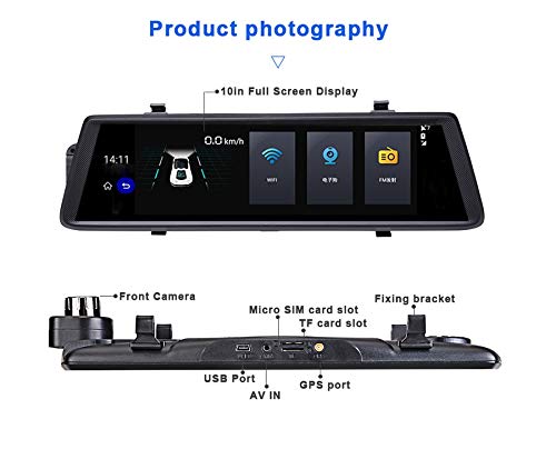 YANGFH Grabador De Conducción, Navegación Inteligente En El Espejo Retrovisor del Coche, Navegación con Activación por Voz De Android Vista Trasera Registrador de la conducción