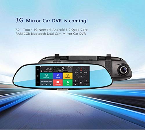 YANGFH Grabadora de conducción, espejo retrovisor 3G de 7 pulgadas, grabación doble, vista posterior reversible, dispositivo de navegación con control de voz Android, manos libres Bluetooth registrado