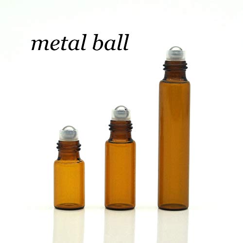 YangJinShan Botella de Vidrio de 1 ml de 2 ml de 3 ml 5 ml 10ml ámbar Delgadas de Vidrio Roll On Botella de Muestra de Prueba de aceites Esenciales Viales 5 PC/Paquete