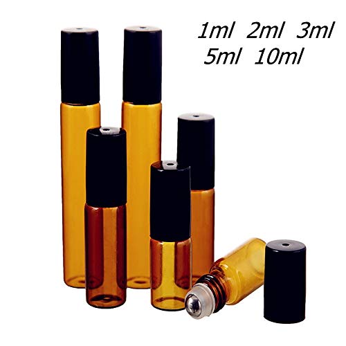 YangJinShan Botella de Vidrio de 1 ml de 2 ml de 3 ml 5 ml 10ml ámbar Delgadas de Vidrio Roll On Botella de Muestra de Prueba de aceites Esenciales Viales 5 PC/Paquete