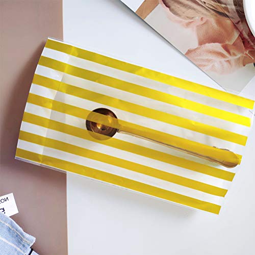 YANSHON Bolsas de Celofan Regalos Bolsas Regalos Cumpleaños 100pcs Bolsas Caramelos Bolsas Sobres de Comida Bolsas Dulce Bolsa de Confeti, Doradas con Lunares y Tiras Transparentes con Cierre Dorado