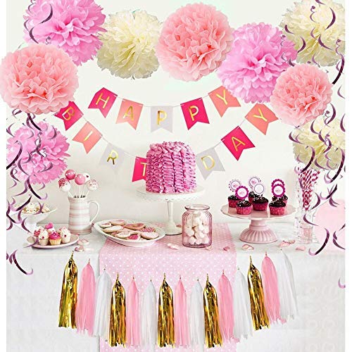 Yansion Unicornio Fiesta Decoración Unicornio cumpleaños Supplies,47 Piezas cumpleaños con 1 Banner,2 Enorme Unicornio Globos,30 Globos,6 Flores de Papel,Girls Boy Kids Fiesta de cumpleaños