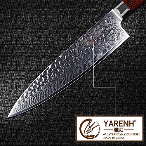 YARENH Juego de Cuchillos de Cocina 5 Piezas,Set Cuchillos Cocina Profesional de Acero Damasco Japones,Mango de Madera Pakka,Cuchillo de Chef Ultra Filoso HYZ-Serie