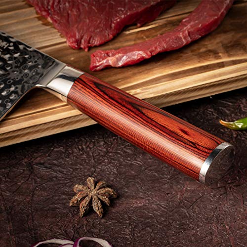 YARENH Juego de Cuchillos de Cocina 5 Piezas,Set Cuchillos Cocina Profesional de Acero Damasco Japones,Mango de Madera Pakka,Cuchillo de Chef Ultra Filoso HYZ-Serie