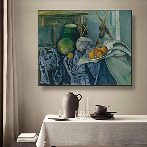 YaShengZhuangShi Arte de la Pared de la Lona 60x90cm sin Marco 《Botella de bodegón de Frutas》 Paul Cezanne Poster Decoración de la Pared Decoración del hogar para Sala de Estar