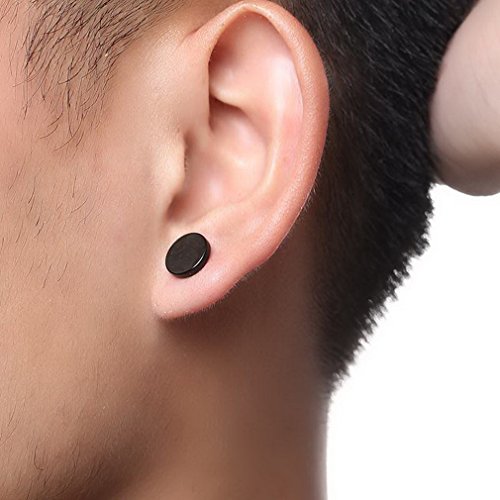 YAZILIND Hombres oreja perno acero titanio exquisita forma redonda hipoalergénicos pendientes piercing regalo de la joyería (negro)