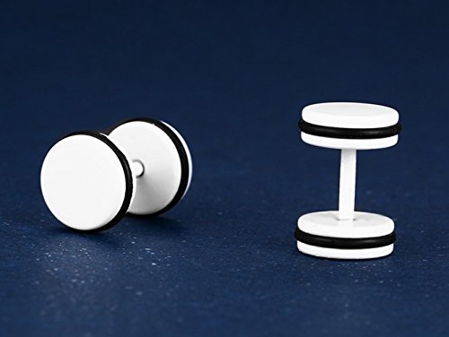 YAZILIND hombres oreja perno titanio acero ronda mancuerna forma de la moda de la rueda de coche piercing pendientes joyas regalo (blanco)