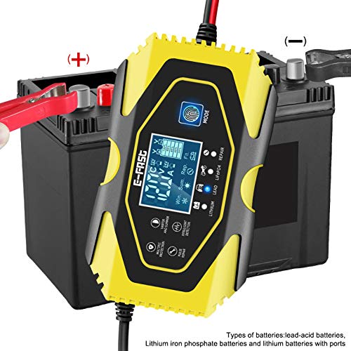 YDBAO Cargador de Baterías Coche Moto 6A 12V/24V con Múltiples Protecciones Automático Inteligente Mantenimiento Pantalla LCD para Batería de Litio Plomo-ácido LiFePO4