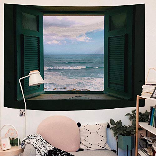 YDH Frente al mar Tapiz Mar Puesta de Sol Windows Tapiz Decoración del hogar Manta para Colgar en la Pared para la decoración del Dormitorio de la Sala de Estar (59X79 Pulgadas) (150X200Cm)