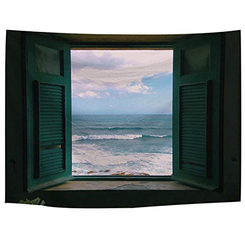 YDH Frente al mar Tapiz Mar Puesta de Sol Windows Tapiz Decoración del hogar Manta para Colgar en la Pared para la decoración del Dormitorio de la Sala de Estar (59X79 Pulgadas) (150X200Cm)