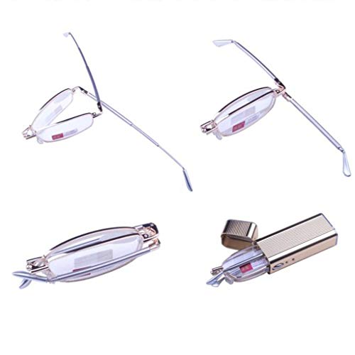 YDYJ Gafas De Lectura Mini Lectores De Oro Portátiles Plegables para Hombres Gafas De Mujer Bisagras De Primavera Gafas con Estuches De Lectura