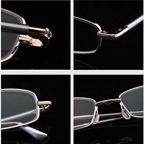 YDYJ Gafas De Lectura Mini Lectores De Oro Portátiles Plegables para Hombres Gafas De Mujer Bisagras De Primavera Gafas con Estuches De Lectura