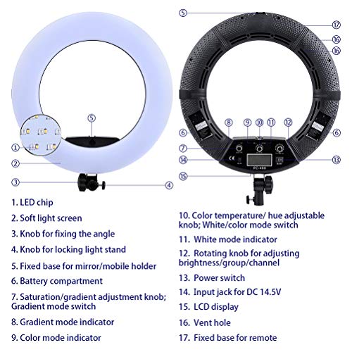 Yeah-hhi 18" LED Ring Leuchte-Kit - luminosidad ajustable ajuste el color de luz para Professional Photography Studio Video