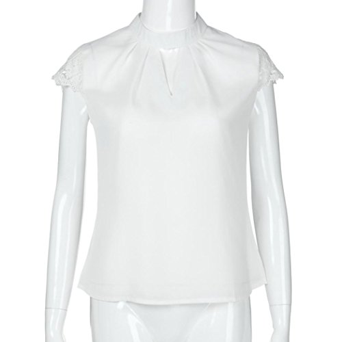 Yeamile Camiseta de Mujer Tops Suelto Blusa Causal Camisetas Ocasionales Blusa del Cordón Top del Empalme de Manga Corta Camisa Blanca de Gasa de Las Mujeres (Blanco, L)
