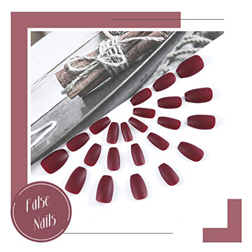 Yean Uñas de ataúd mate Uñas prensadas Bailarina Uñas postizas Cubierta completa roja Uñas postizas falsas para mujeres