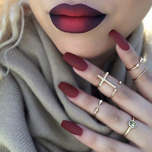 Yean Uñas de ataúd mate Uñas prensadas Bailarina Uñas postizas Cubierta completa roja Uñas postizas falsas para mujeres