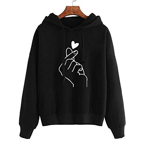 Yesmile Mujer CamisetasLas Mujeres Camisa Sudadera con Capucha de Manga Larga con Capucha y Manga Larga con Capucha y Estampado de emoticonos de Mujer (Negro-B, S)