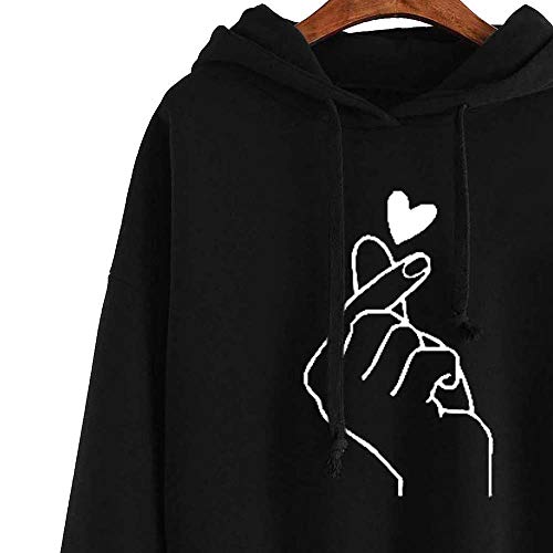 Yesmile Mujer CamisetasLas Mujeres Camisa Sudadera con Capucha de Manga Larga con Capucha y Manga Larga con Capucha y Estampado de emoticonos de Mujer (Negro-B, S)