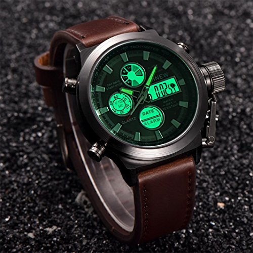 Yesmile Relojes❤️Reloj de Pulsera de Acero Inoxidable Analógico para Hombre Reloj Militar de Cuarzo LED Regalo (Café B)