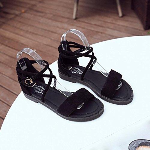 Yesmile Sandalias para Mujer Zapatos Casual de Mujer Sandalias de Verano para Fiesta y Boda Sandalias Planas de Correas Cruzadas Zapatillas de Tacón Zapatos de Bajo Cuña (39, Negro)