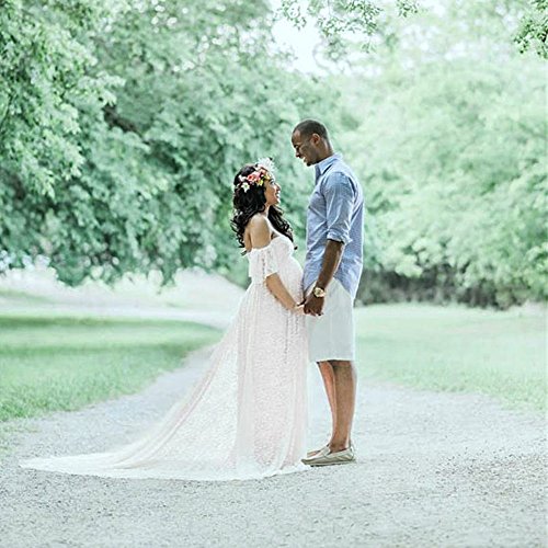 Yesmile Vestido de Mujer Falda Blanco Ropa Vestido Elegante de Noche para Boda Fista Vestido Largo de la Manga Corta de la Fotografía de Encaje Floral de Las Mujeres (Blanco, S)