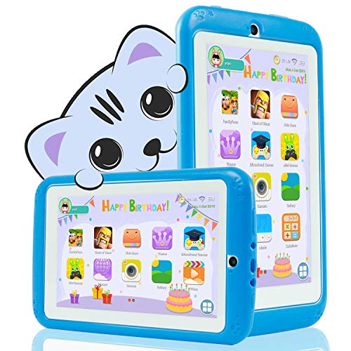 YESTEL Tablet para Niños 7 Pulgadas Android 8.1 Tableta Infantil y Quad Core 2GB RAM y 32GB ROM de WiFi y Bluetooth IPS HD 1024 * 600 Dual Camera Entertainment Education-Azul