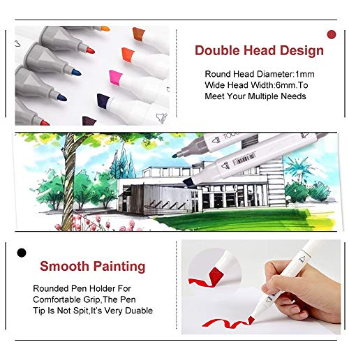 Yetech 80pcs Arte Dibujo Marcadores de Punta Doble Sketch Marker Set Rotuladores permanentes de doble punta con bolsa negra y paquete de regalo.
