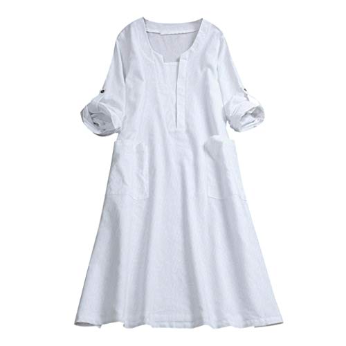 YGbuy-Moda Casual De Mujer Color SóLido con Cuello En V De Manga Larga Vestido De Camisa De AlgodóN con Bolsillo De LíNea SeñOras CóModa Camisa De Oficina Sudadera Deportiva Al Aire Libre