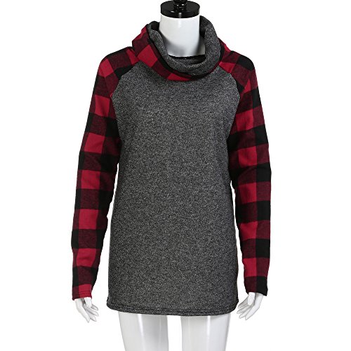 ღ YGbuy Mujeres Plaid Pile Bufanda Cuello Suéter De Manga Larga Tops Sudadera Adolescente Camisa Corta Mujer Tumblr Suéter Manga Superior Sudadera Blanca Suéter Cárdigan
