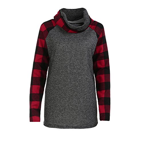 ღ YGbuy Mujeres Plaid Pile Bufanda Cuello Suéter De Manga Larga Tops Sudadera Adolescente Camisa Corta Mujer Tumblr Suéter Manga Superior Sudadera Blanca Suéter Cárdigan