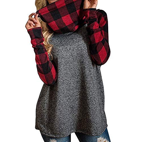 ღ YGbuy Mujeres Plaid Pile Bufanda Cuello Suéter De Manga Larga Tops Sudadera Adolescente Camisa Corta Mujer Tumblr Suéter Manga Superior Sudadera Blanca Suéter Cárdigan