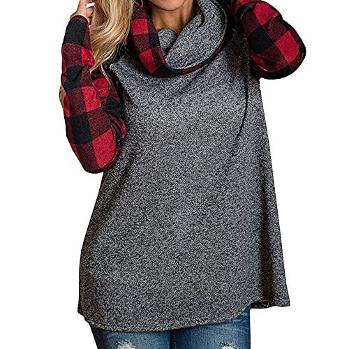 ღ YGbuy Mujeres Plaid Pile Bufanda Cuello Suéter De Manga Larga Tops Sudadera Adolescente Camisa Corta Mujer Tumblr Suéter Manga Superior Sudadera Blanca Suéter Cárdigan