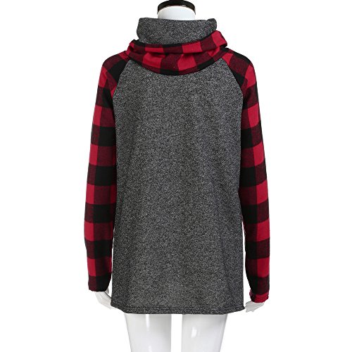 ღ YGbuy Mujeres Plaid Pile Bufanda Cuello Suéter De Manga Larga Tops Sudadera Adolescente Camisa Corta Mujer Tumblr Suéter Manga Superior Sudadera Blanca Suéter Cárdigan