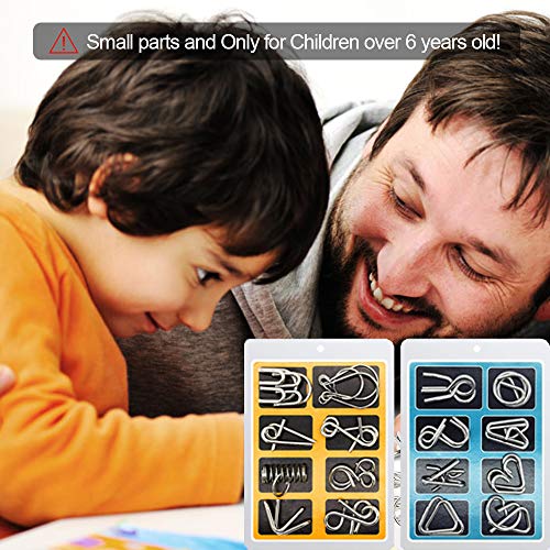 YGZN Metal Wire Puzzle Set de 16, Metal Puzzles Educativos Niños y Adolescentes Juguetes Educativos (Blue-Yellow)