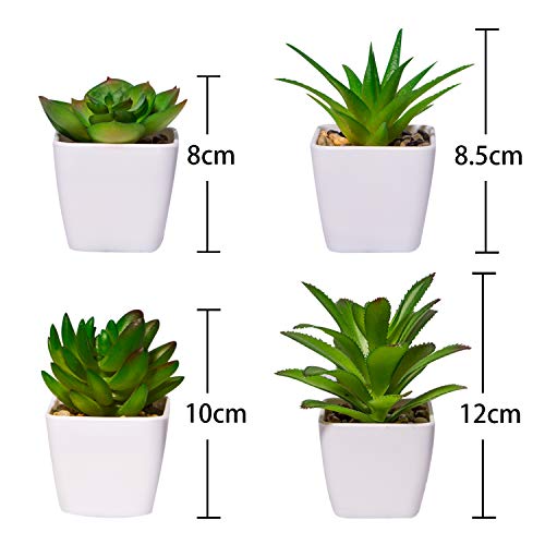 YHmall 4pcs Plantas Artificiales Decoracion Exterior de Suculentas con Macetas Plásticas de Interior y Exterior para Cocina, Jardín, Patio