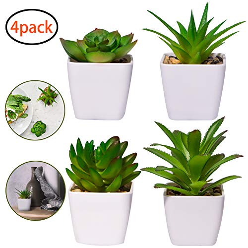 YHmall 4pcs Plantas Artificiales Decoracion Exterior de Suculentas con Macetas Plásticas de Interior y Exterior para Cocina, Jardín, Patio