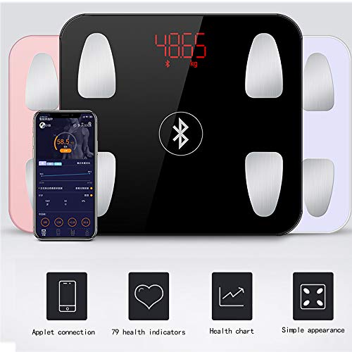YHML Escala de Peso Digital Smart Bluetooth Wireless Body Fat Scale Escala de Peso Digital, Analizador de composición Corporal Monitoreo de la Salud y tecnología Walk-in Smartphone App, Negro