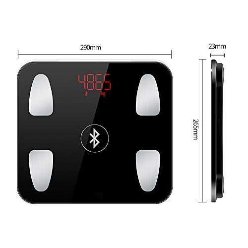 YHML Escala de Peso Digital Smart Bluetooth Wireless Body Fat Scale Escala de Peso Digital, Analizador de composición Corporal Monitoreo de la Salud y tecnología Walk-in Smartphone App, Negro