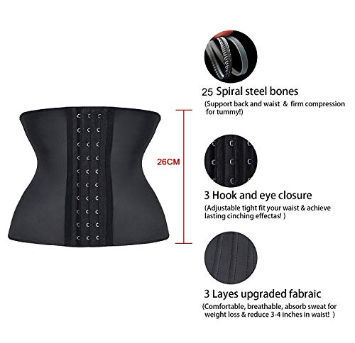 YIANNA Fajas Reductoras Adelgazante Mujer Waist Trainer Corset Reductor Cinturilla Moldeadora Latex Corsé Colombianas Negro, 110299 Size S