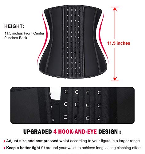 YIANNA Fajas Reductoras Adelgazantes Mujer con 4 Ganchos Corsé Reductor Waist Trainer Faja Reductora Negro,YA11788 Size M