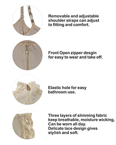 YIANNA Mujer Body Reductor Busto Abierto Corsé sin Costuras Faja Reductora Modeladora Negro Shapewear Adelgazante,UK-YA7102-Beige-L