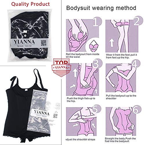 YIANNA Mujer Body Reductor Busto Abierto Corsé sin Costuras Faja Reductora Modeladora Negro Shapewear Adelgazante,UK-YA7102-Black-3XL