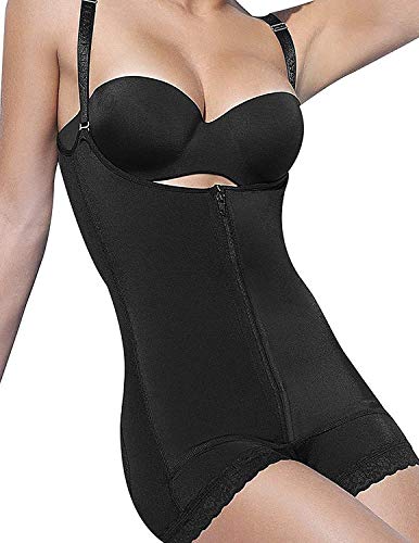 YIANNA Mujer Body Reductor Busto Abierto Corsé sin Costuras Faja Reductora Modeladora Negro Shapewear Adelgazante,UK-YA7102-Black-S