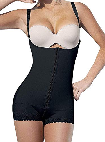 YIANNA Mujer Body Reductor Busto Abierto Corsé sin Costuras Faja Reductora Modeladora Negro Shapewear Adelgazante,UK-YA7102-Black-S
