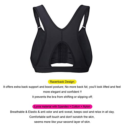 YIANNA Mujer Cierre Delantero Sujetadores Deportivos Post Operatorio con Soporte de Espalda Sin Costura,UK-YA-BRA128-Black-XL