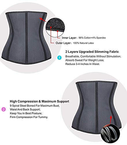 YIANNA Mujer Fajas Reductoras Adelgazante Respirable Corsé Cintura Entrenador Cincher Corset Bustier de Cinturón Formación Negro,UK-YA10533-Black-S