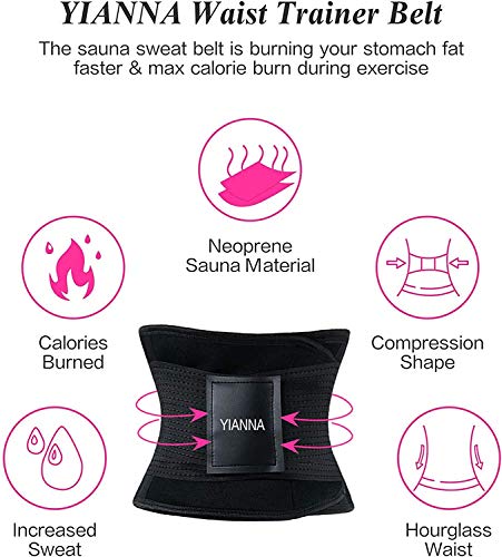 YIANNA Mujer Fajas Reductoras Adelgazantes Faja Reductora Cinturón Lumbar Abdomen Adjustable Negro para Deporte Fitness,UK-YA8002-Black-L