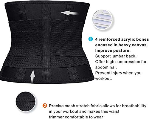YIANNA Mujer Fajas Reductoras Adelgazantes Faja Reductora Cinturón Lumbar Abdomen Adjustable Negro para Deporte Fitness,UK-YA8002-Black-L