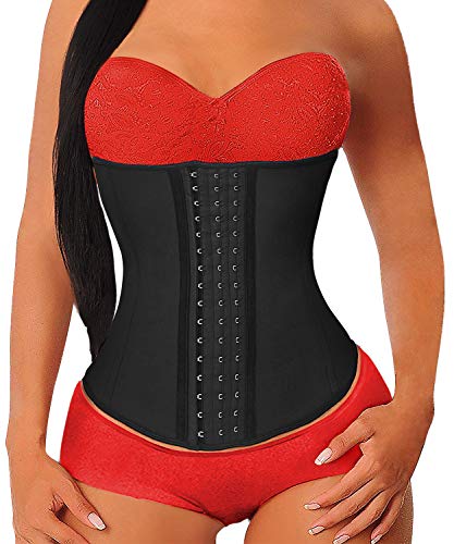 YIANNA Mujer Fajas Reductoras Corsé Waist Trainer Corset Reductor Adelgazante Bustiers de Cinturón Formación Negro,UK-YA- U37G-Black-XS