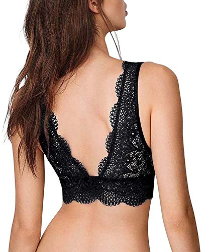 YIANNA Mujer Sujetador De Encaje sin Acolchado Sujetadores Push up Elasticidad Lace Bra Top Negro, UK-YA8336-Black-L